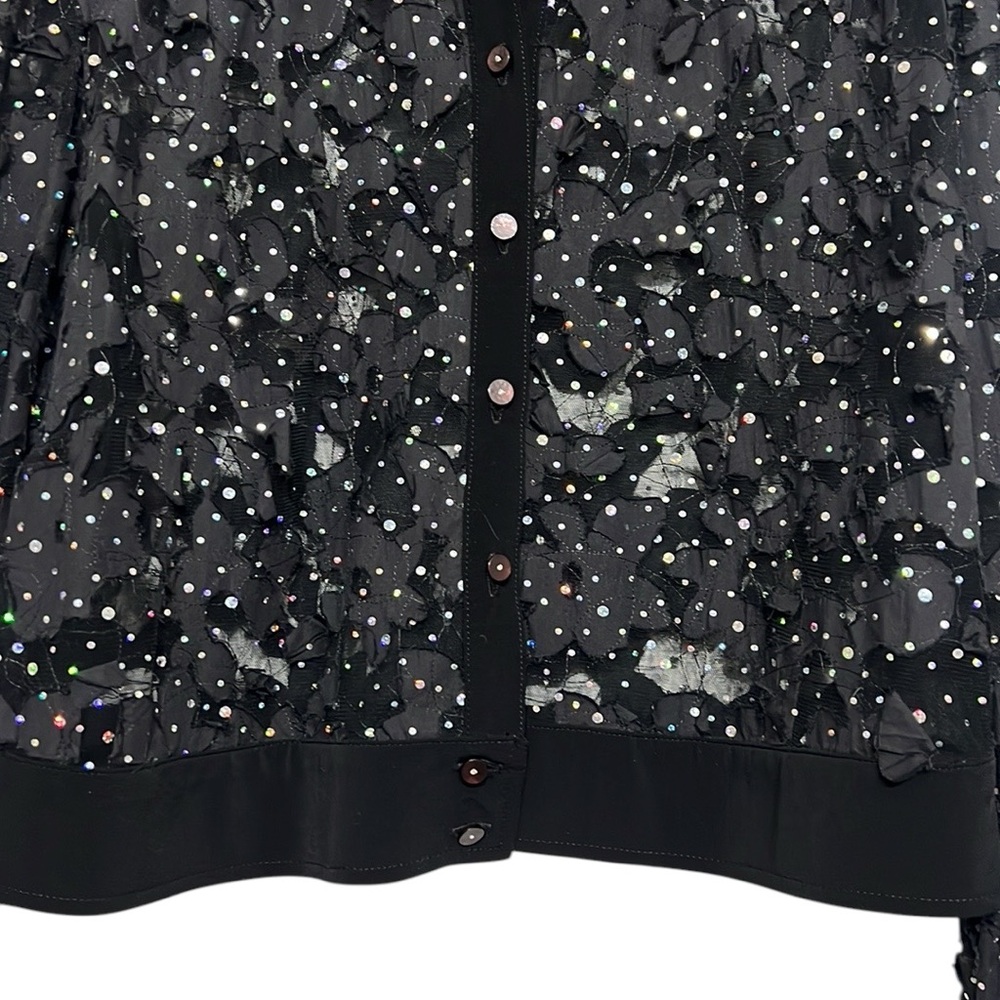 Joseph Ribkoff Black Cardigan Blouse Womans Size 14 Sheer Cutout Sparkle Vintage - Picture 3 of 10
